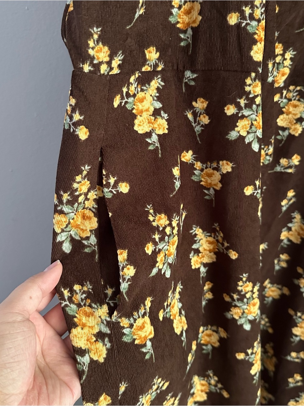Bloomchic 3X 22/24 women’s overall corduroy floral dress midi brown fall 22-24 - Picture 8 of 8